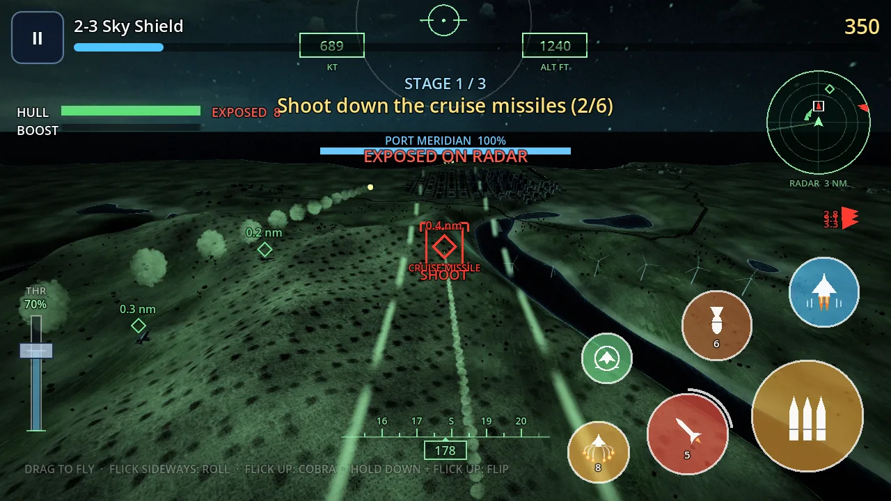 Chasing cruise missiles over Port Meridian at night