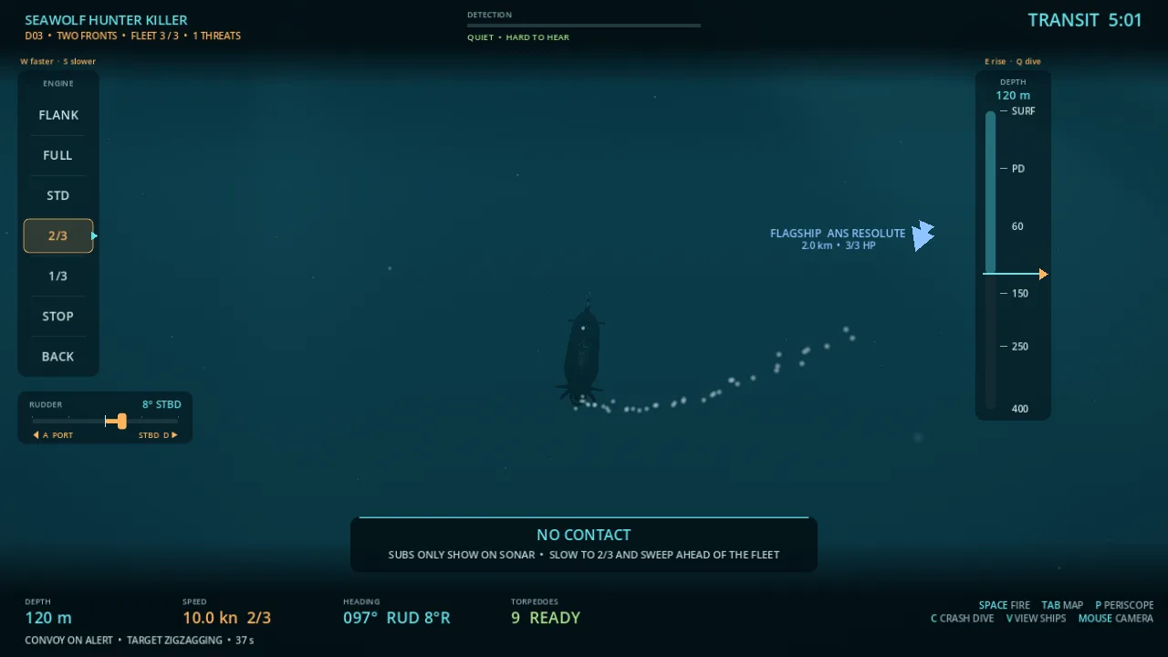 Escorting the carrier Resolute and her escorts, with the fleet’s hit points shown