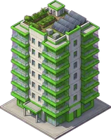 A condo tower painted in #6fcf3a