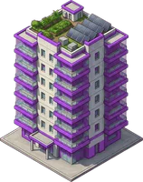 A condo tower painted in #b050e0