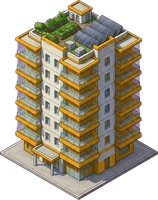 A condo tower painted in #e8a020