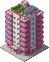 A condo tower painted in #f05aa0