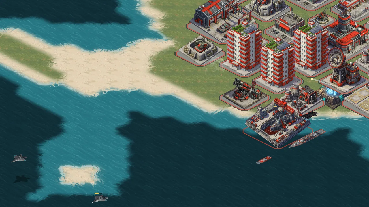 Bombers and fighters attacking a base as surface-to-air missiles fire