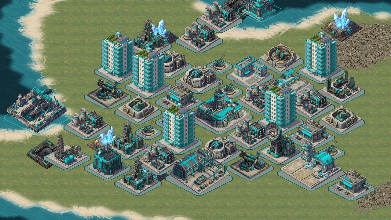 A large island fortress with condo towers, missile sites and an airfield